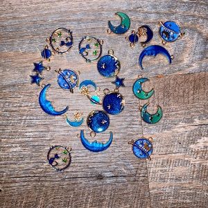 Cat & sky/moon charms lot